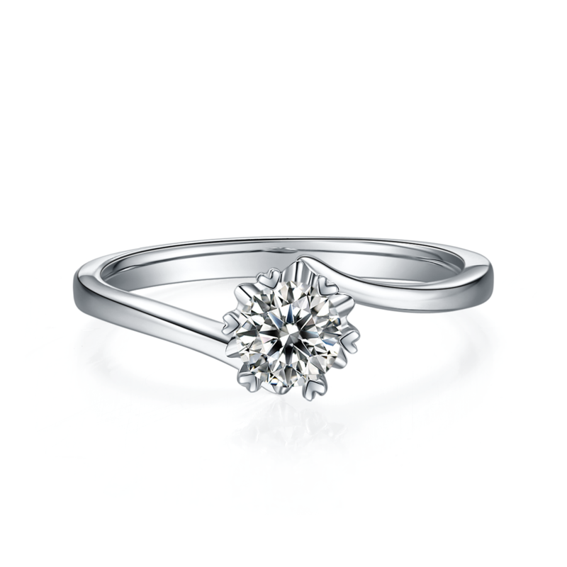 扭臂Classic雪花S925银镀白金MoissaniteWomen's Ring50分D级